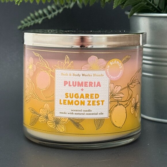 BBW Plumeria + Sugared Lemon Zest Bath & Body Works 3 Wick Candle - Picture 1 of 10